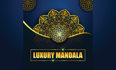  blue and gold decorative mandala design background. Creative luxury mandala background with golden arabesque pattern .
