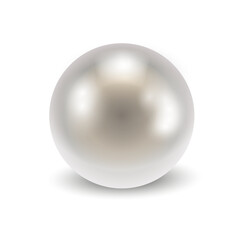 Realistic round shiny pearl with shadow isolated on transparent background