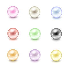 Realistic shiny colorful pearls collection isolated on transparent background
