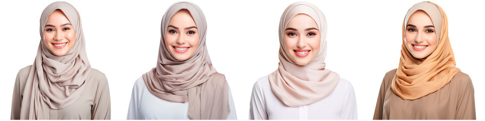 Portrait of a happy muslim woman on a white background - obrazy, fototapety, plakaty