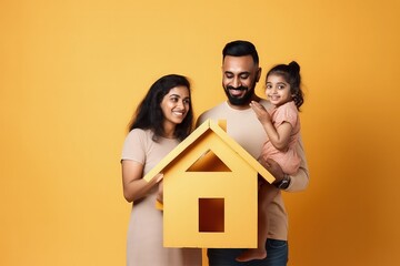 happy indian family buying or renting dream home