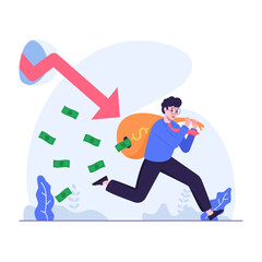 businessman running to avoid losing money due to financial crisis