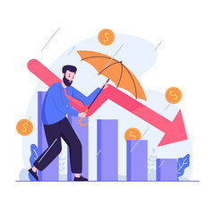 Fototapeta premium businessman uses an umbrella to withstand the rainstorm of financial loss