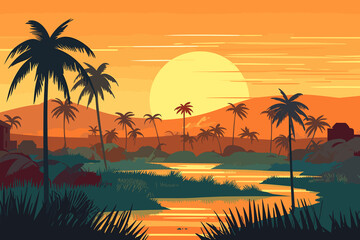 Fototapeta na wymiar Ghana flat art landscape illustration