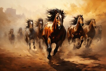 group of horses, horse paintings picture for wall decoration. Generative AI