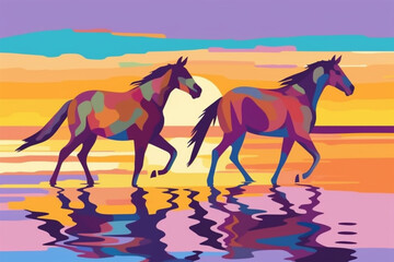 wpap stail a pair of horses running on the beach