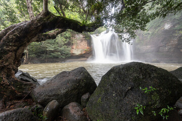 Waterfall in deep forest at Haew Suwat Waterfall Khao Yai National Park, Nakhon Ratchasima Province, Thailand