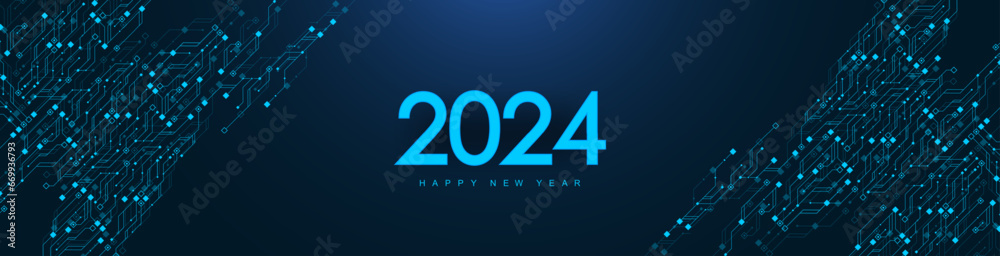 Leinwandbilder template new year and happy christmas cards in the style of new technology 2024. christmas 2024 year