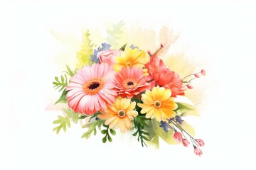 Illustration of small rose, gerbera, and mimosa for handy spring celebration cards. Generative AI