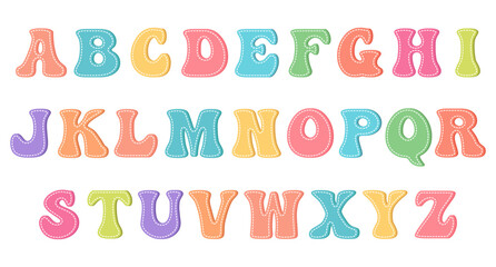 Set of English letters in retro style, alphabet. Children's design. Design elements, print, vector