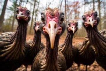 Foto op Canvas Highly defined photography selfie of a group of thanksgiving turkeys, angry, sharp details © نيلو ڤر