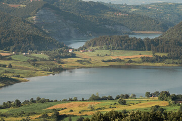 A beautiful view of Rovni artificial lake and its surroundings in western Serbia