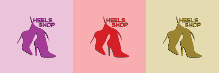 heels shop vector logo design in three different color. heels icon. illustration.
