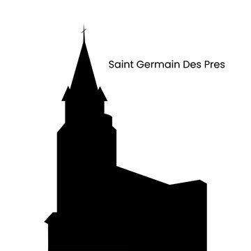 France, Paris, Ancient church Saint Germain des Pres, silhouette isolated on white background, vector illustration