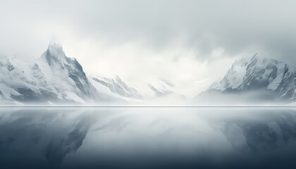 Fototapeta na wymiar Stunning fog in the mountains and lake