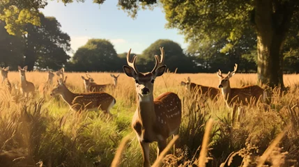 Deurstickers Buck Roe Deer in Surrey field © Daniel