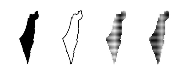 Israel map contour. Israel silhouette. Israel map border in glyph, line, round and square. Vector illustration. - obrazy, fototapety, plakaty