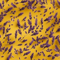 Naklejka premium Tilable seamless lavender on yellow background illustration, for fashion, interiors, backgrounds, wall decor, canvas design, fabric pattern design