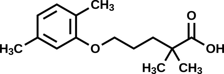 Gemfibrozil structural formula, vector illustration