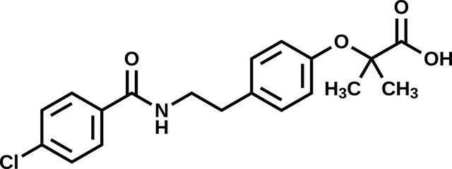 Bezafibrate structural formula, vector illustration