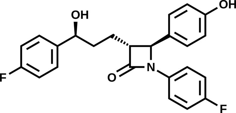 Ezetimibe structural formula, vector illustration
