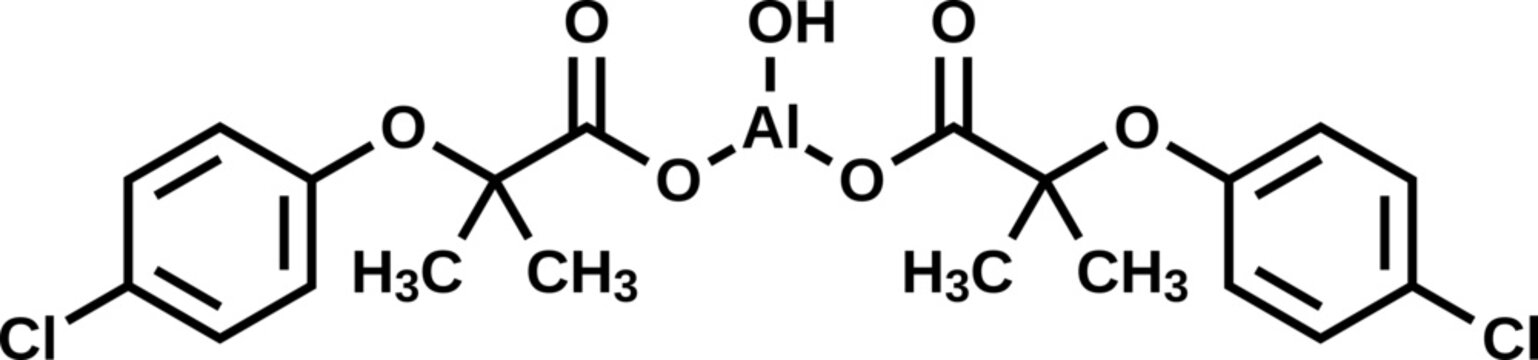 Aluminium clofibrate structural formula, vector illustration