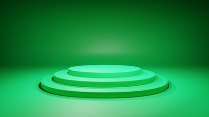 Obraz premium Blank green stand for showing product 3d render, empty green background and stand display for concept, green background with stand