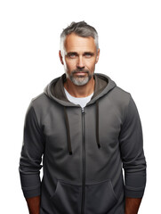 Casual bearded man in blouse or sweatshirt portrait isolated on transparent white background