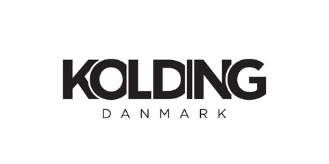 Kolding in the Denmark emblem. The design features a geometric style, vector illustration with bold typography in a modern font. The graphic slogan lettering.