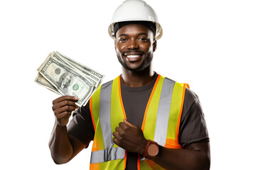 Construction Laborer with Currency on Transparent Background