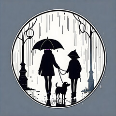 Girl and dog walking on a rainy day.
Generative AI