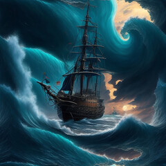 Ship in the Ocean storm