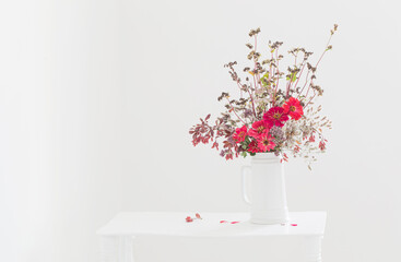 flowers in white jug on white background