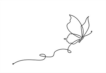 One line flying butterfly design silhouette. Hand drawn minimalism style vector illustration