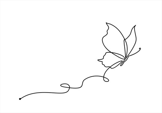 One line flying butterfly design silhouette. Hand drawn minimalism style vector illustration