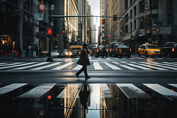 People crossing the street in New York City. - obrazy, fototapety, plakaty
