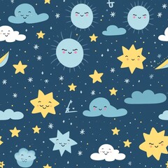 Fototapeta na wymiar seamless pattern with stars in the sky kid fabrics digital paper 