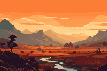 Tuinposter Warm oranje Cameroon flat art landscape illustration