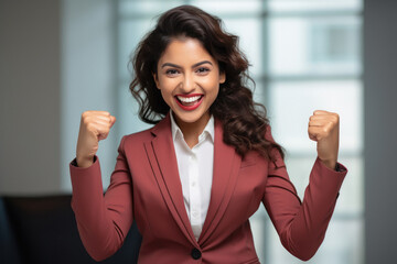 happy excited indian businesswoman - obrazy, fototapety, plakaty