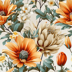 Seamless pattern with flowers in vintage style.