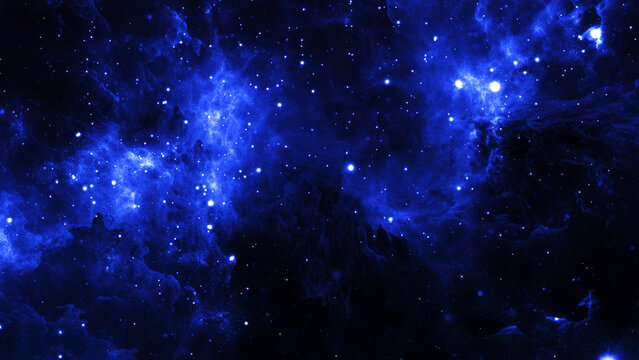 Universe with stars, nebulae and galaxy. Blue dark night sky with many stars. Artistic visualization. Space. A stars, planets, nebulas © Viktor