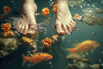 Foot massage with fish in aquarium