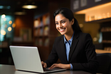 Indian businesswoman using laptop
