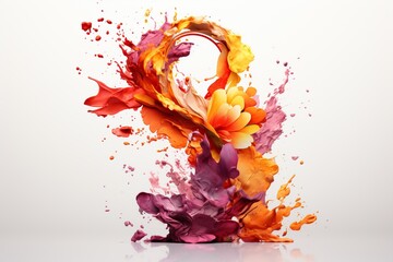 Composition with flowers and number 8 and inky color splashes on a white background. International Women's Day. Generative AI - obrazy, fototapety, plakaty