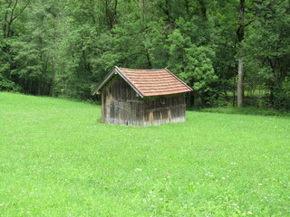 Bergh&uuml;tte auf eine Wiese in den Alpen