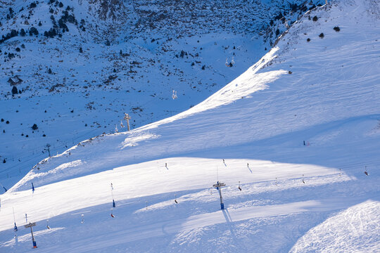 Winter journey unfolds cable car amid Andorra's snowy peaks alpine wonder