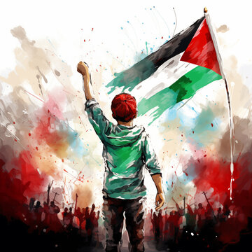 An image of the Palestinian flag. Free Palestine, free Gaza, abstract art, red, green, black. War in the Middle East