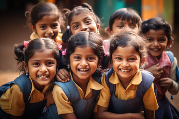 group of Indian Rural School Students - obrazy, fototapety, plakaty