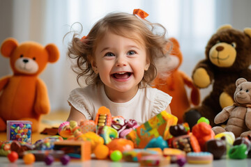 Fototapeta premium cute indian little girl playing with different toys