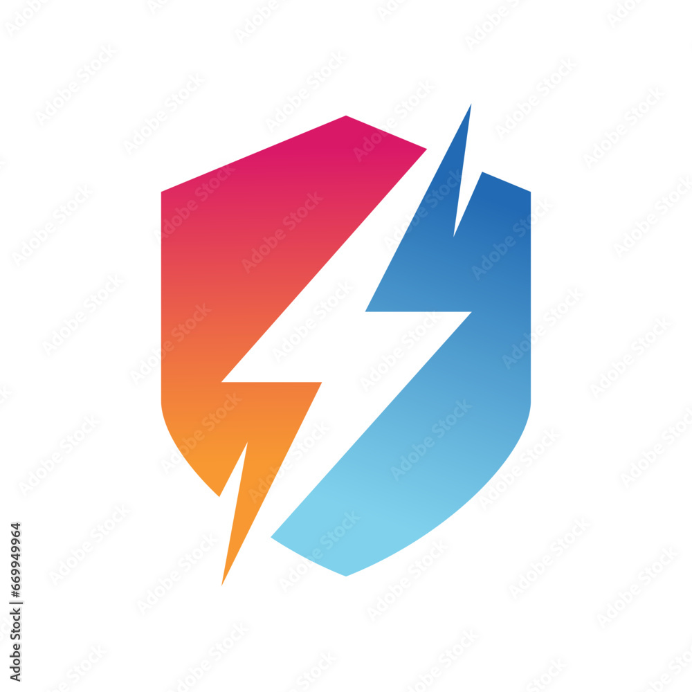 Canvas Prints power shield logo. Thunderbolt with shield protection logo design